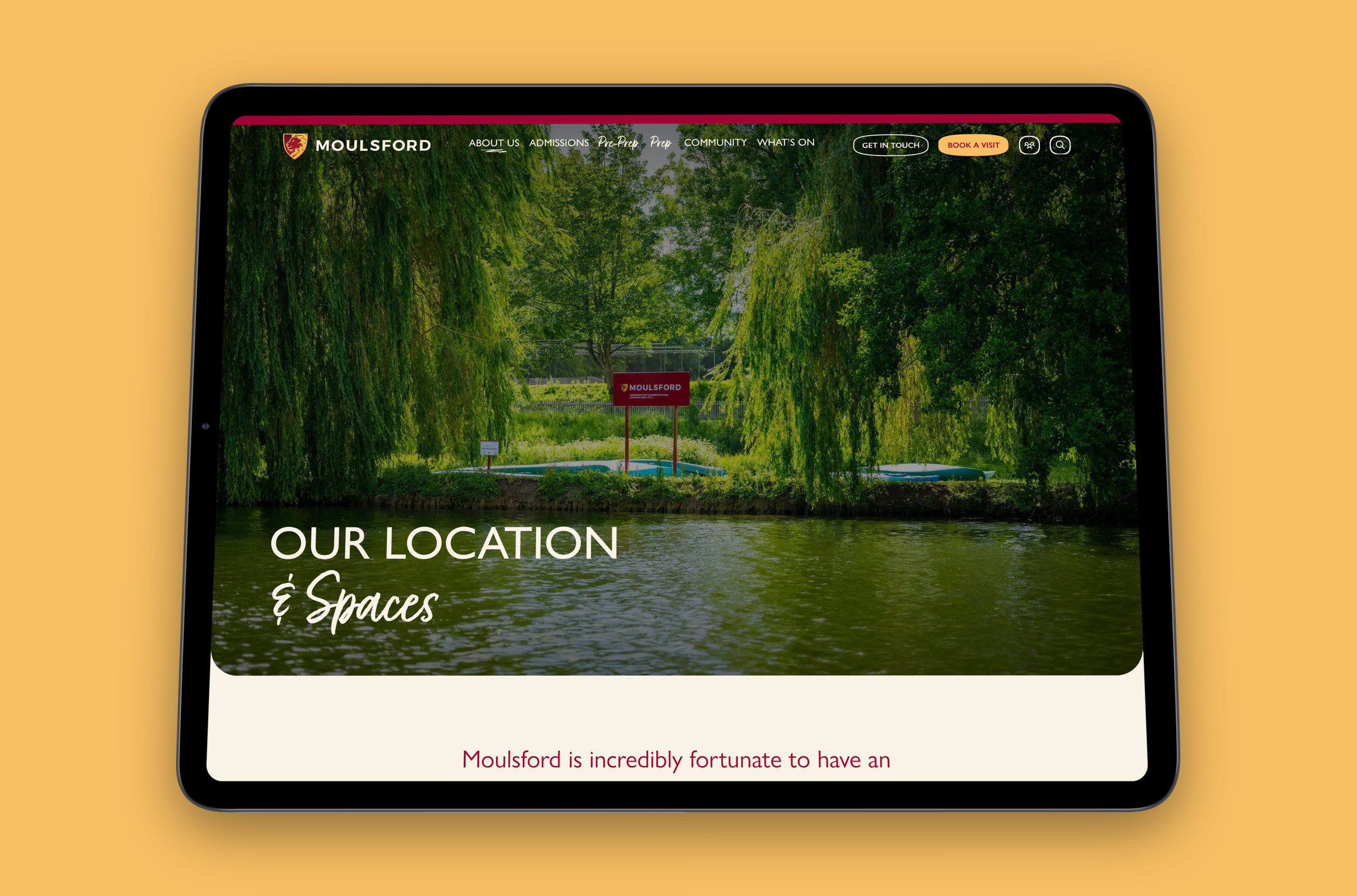 Moulsford Location and Spaces page on an iPad Pro
